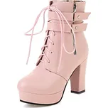 Módní polokozačky s pásky a zipem GoodDayGirl Fashion Barva: Růžová, Velikost: 38