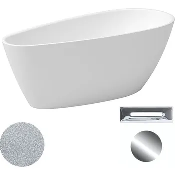 Vana Besco Akrylátová volně stojící vana Goya A-line Glam S 160x73 (170x80) Barva: Bílá/stříbrná, Rozměry (cm): 160x73, Typ a barva výpustě: Click-Clack s přepadem, chrom