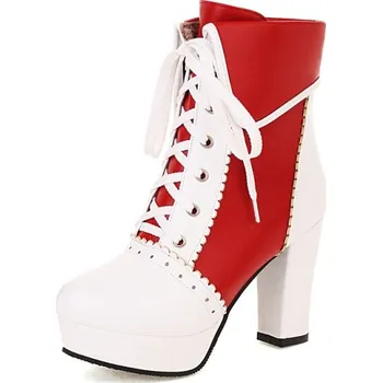 Dámské polobotky Dvoubarevné šněrovací boty na podpatku GoodDayGirl Barva: Červená, Velikost: 41