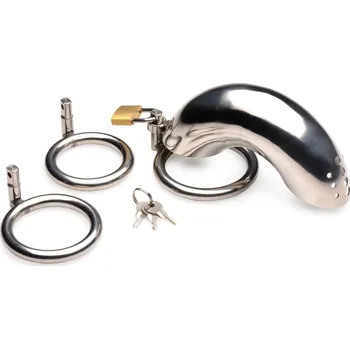 Pás cudnosti Master Series Locking Stainless Steel Chastity Cage with 3 Rings