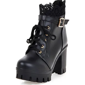 Dámské kozačky Stylové kotníkové boty na podpatku s krajkou Barva: Černá, Velikost: 37