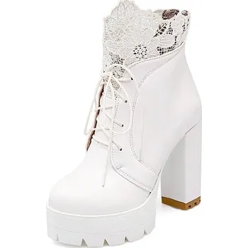Dámské kozačky Šněrovací boty na podpatku s krajkou GoodDayGirl Barva: Bílá, Velikost: 43