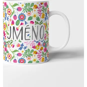 Hrnek s květinovým vzorem a jménem dle výběru