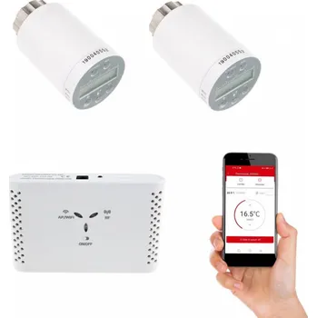 Centrální jednotka pro chytrou domácnost Sada chytré termostatické hlavice Secutek Smart WiFi SSW-SEA801DF a gateway 2x Termohlavice + 1x Gateway