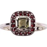 stříbrný prsten s českým granátem - čtverec (v6271032) Velikost: 53, povrchová úprava: rhodiované