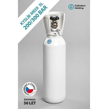 Kyslíková lahev CYLINDERS zdravotnická medicinální tlaková ocelová láhev 5 L/200 bar pro kyslík Životnost: 50 let, vypouštěcí ventil