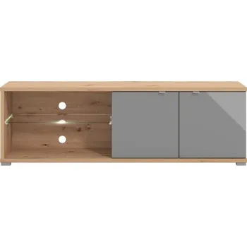 Televizní stolek TV stolek 160 s osvětlením police Abuela - dub artisan/šedá