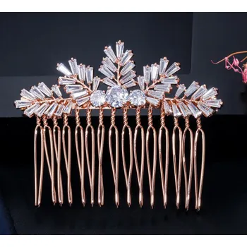 Souprava šperků B-TOP Slavnostní hřeben do vlasů se zirkony Leaves - růžové pozlacení