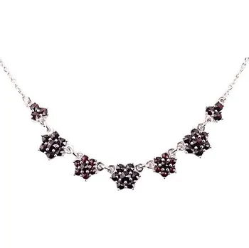 Náhrdelník stříbrný náhrdelník s českým granátem - květina (6770898) povrchová úprava: zlacené