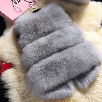 Dámská vesta Zimní kožich bez rukávů vesta chlupatá Barva: Šedá, Velikost: 3XL