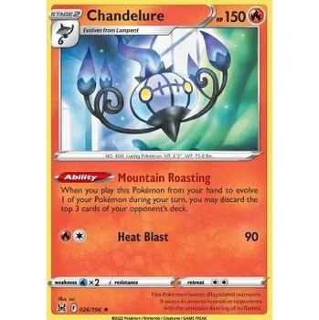 Sběratelská karetní hra Pokémon LOR 026/196 Chandelure - Lost Origin Stav: Near Mint, Verze: HOLO