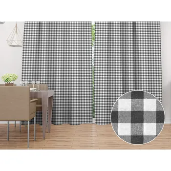 ubrus Dekorační závěs Rebeka RE-011 Šedo-bílá kostka střední 130x140 cm