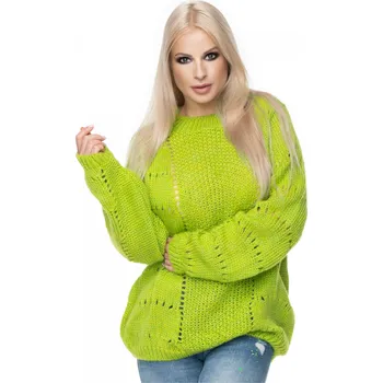 Dámský svetr PeeKaBoo Dámský nadýchaný háčkovaný svetr Kecel limetková univerzální