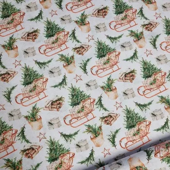Dekorační látka,bavlna vánoční saně cena za 1 metr Český výrobce