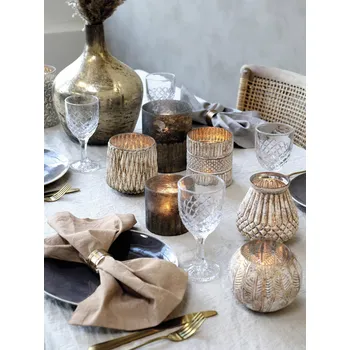 Svícen Krémovo-zlatý antik skleněný svícen na čajovou svíčku Malli - Ø 10*12 cm