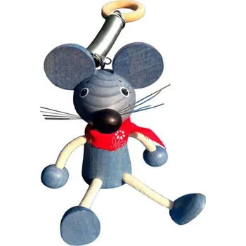 Dřevěná hračka Myš na pružině (houpající dřevěná figurka a hračka ve tvaru myšky)