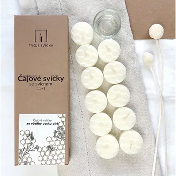Svíčka Tvoje Svička Čajové svíčky ze včelího vosku bílé se svícnem 11ks, 220g