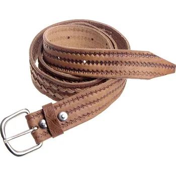 Opasek Kožený pásek pletený hnědý (pásek z lisované ekologické kůže s proplétáním)