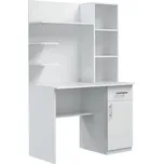 Bílý pracovní stůl MEDELIN 6 pravý s úložným prostorem a policovým nástavcem