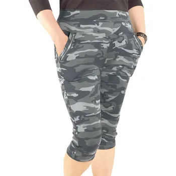 Dámské legíny Krátké legíny s vysokým pasem khaki (Maskáčové legíny krátké)