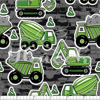 Zakázkový tisk, softshell, kočárkovina... Stavební stroje zelené Látky k tisku: Microfirba
