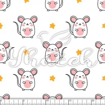 Zakázkový tisk, softshell, kočárkovina... Myšky a hvězdičky na bílé Látky k tisku: Kočárkovina