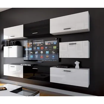 Obývací stěna Ral Obývací stěna MIAMI 1, 249 cm - Černo / Bílý lesk