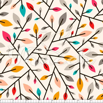 Zakázkový tisk, softshell, kočárkovina... Geometrické lístky na béžové Látky k tisku: Microfirba