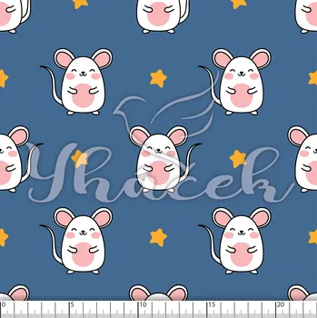 Zakázkový tisk, softshell, kočárkovina... Myšky a hvězdičky na modré Látky k tisku: Microfirba