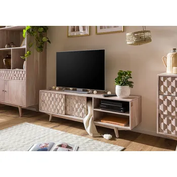 Televizní stolek MOSAIC TV stolek akácie 145x35x45 bílý, lakovaný