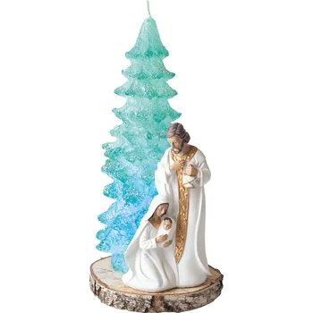 Svíčka Svíce stromek se Svatou rodinou, zelený 28 cm