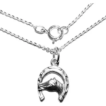 Přívěsek Stříbrný přívěsek kůň a podkova na řetízku - P9/brill (Sada přívěsek koník v podkově na řetízku)
