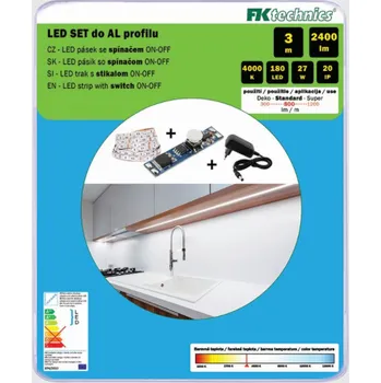 LED páska FK technics Sada LED pásku 3m s mech. spínačem do AL profilu, 800Lm/m, 9W/m, bílá 4000K