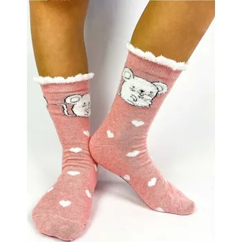 Veselé růžové dívčí ponožky s bílou myškou, Velikost 30-32