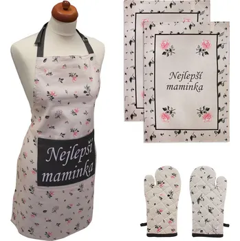 Kuchyňská zástěra Home Elements Zástěra nejlepší maminka sada 60 x 80 cm růžové květy