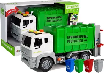 autíčko LEAN Toys Popelářský vůz s kontejnery na recyklaci 1:12 zelený