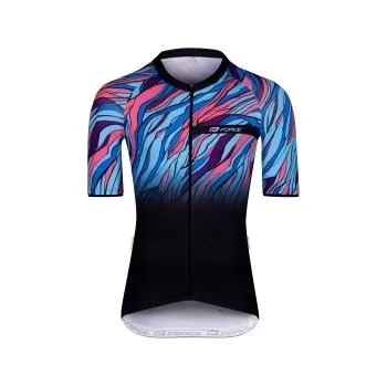 Cyklistické oblečení Dres FORCE LIFE krátký rukáv, černo-modro-růžový