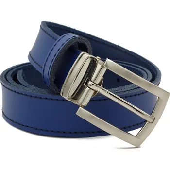 Opasek opaskujse Kožený opasek basic, modrá kůže, černé prošití, spona hranatá leštěná, kovová Délka opasku: 120 cm