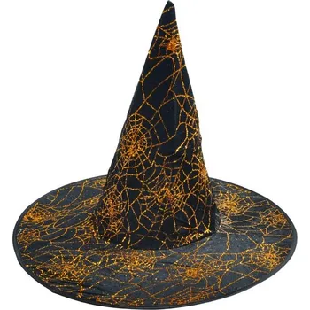 Karnevalový kostým Klobouk čarodějnický černo-zlatý 32x32cm