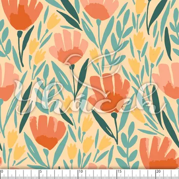 Zakázkový tisk, softshell, kočárkovina... Natrhané květiny cihlové Látky k tisku: Fleece