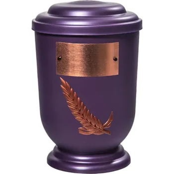 Smuteční dekorace Pohřební Plastová urna na popel, oválné oblé víčko, fialová, štítek č. 53, 100 x 50, snítka