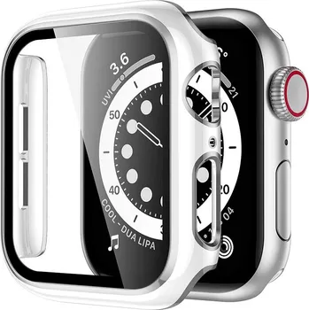 Příslušenství k chytrým hodinkám AW Lesklé prémiové ochranné pouzdro s tvrzeným sklem pro Apple Watch Rozteč: 41mm, Barva: Bílé tělo / stříbrný obrys IR-AWCASE024