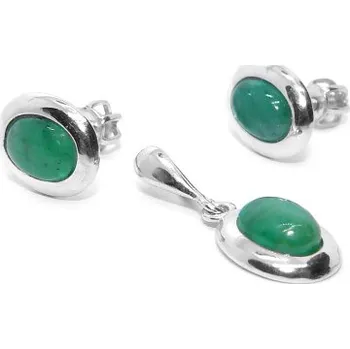 Souprava šperků Stříbrná souprava přírodní smaragd - NŠ,P1354 (Stříbrná sada náušnice na šroubek a přívěsek se smaragdy)