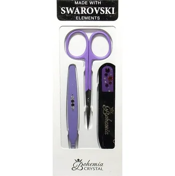 Bohemia Crystal Glass Manikúra Swarovski dárková sada pilníku, pinzety a nůžek fialová 3 ks