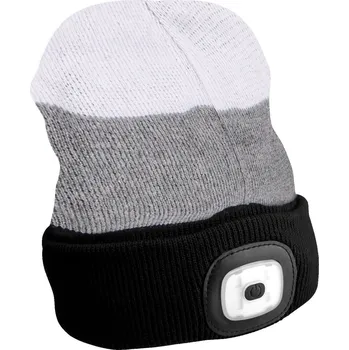 Čepice s čelovkou 180lm, nabíjecí, USB, univerzální velikost, bavlna/PE, černá/šedá/bílá SIXTOL
