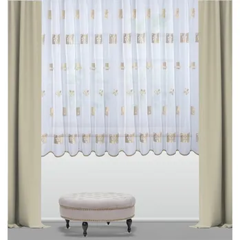 Záclona voálová, Zlatý čtverec a květina metráž, bílá