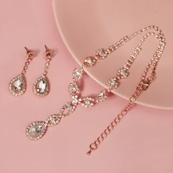 Souprava šperků B-TOP Dámská souprava Zircon Drop - růžové pozlacení