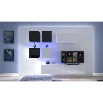 Obývací stěna Ral Obývací stěna SPRINGFIELD 5, 220 cm - Bílo/černý lesk