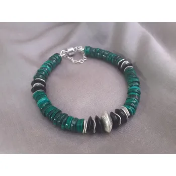 Náramek Náramek malachit, spinel, stříbro
