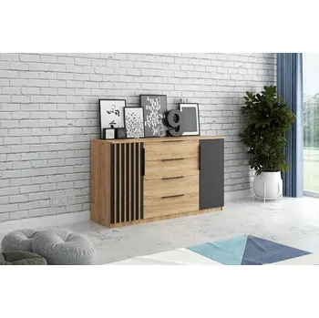 Komoda Designová komoda Sorento 3 - dub craft zlatý / černá